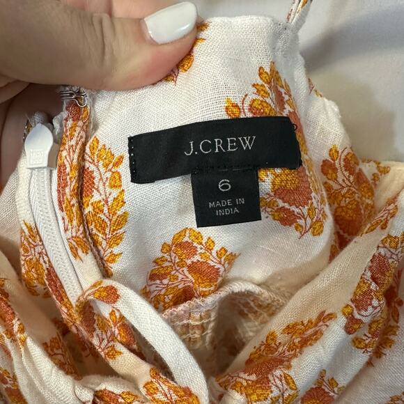 J. Crew 100% Linen Floral Print Summer Dress White Yellow Smocked 6 - Picture 3 of 8
